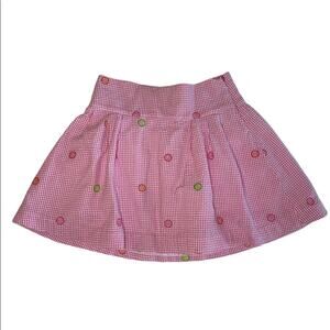 Lilly Pulitzer Gingham Hibiscus Pink Citrus Embroidered Fruit Pleated Sk…